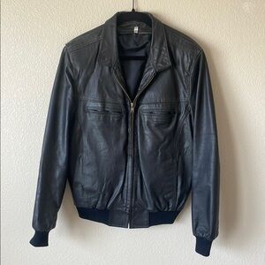 Vintage Genuine Leather Motorcycle Jacket Men’s 40 Long Black Moto Leathers Coat